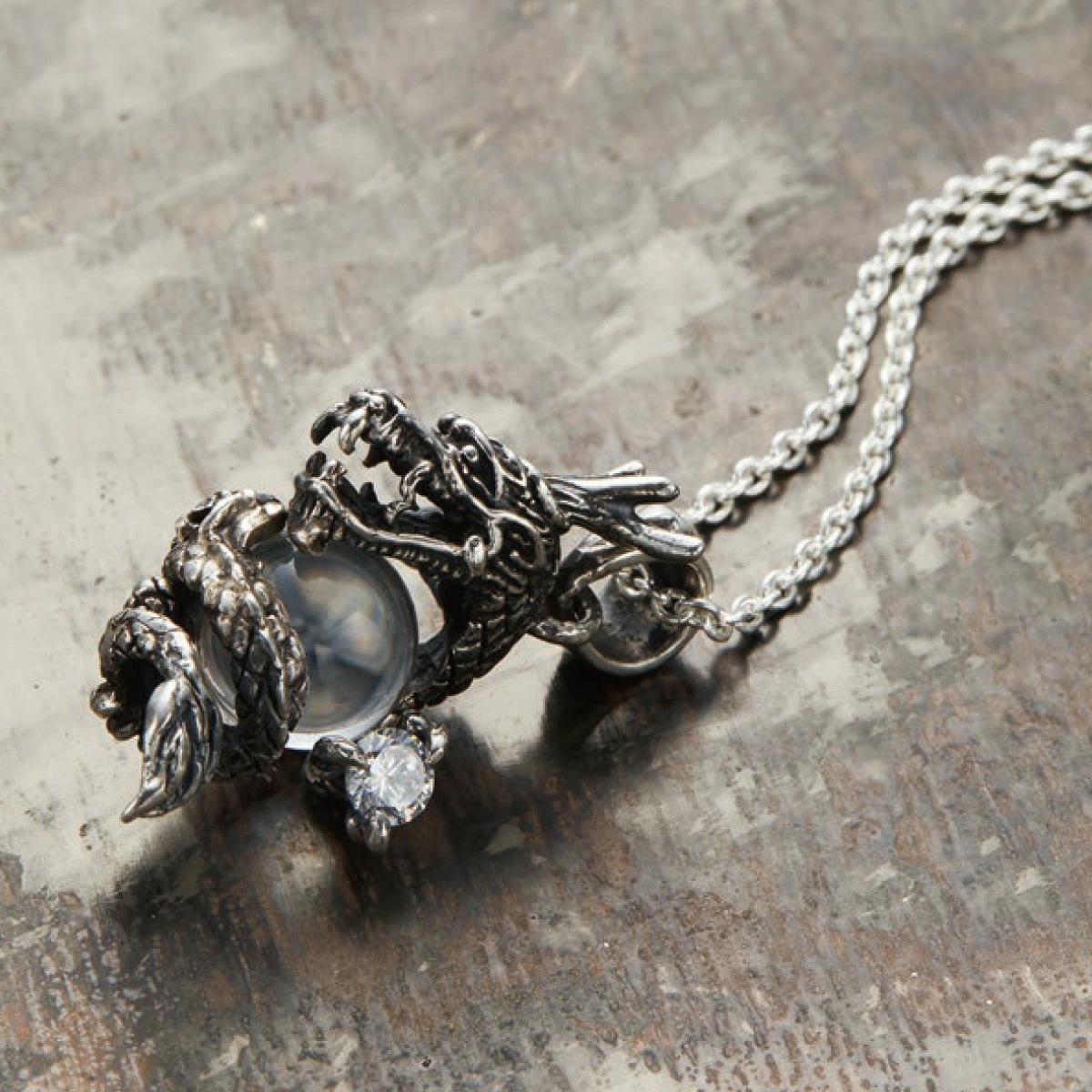 ネックレス メンズ シルバー925 龍 ドラゴン 水晶 クリスタル ごつめ かっこいい ワイルド