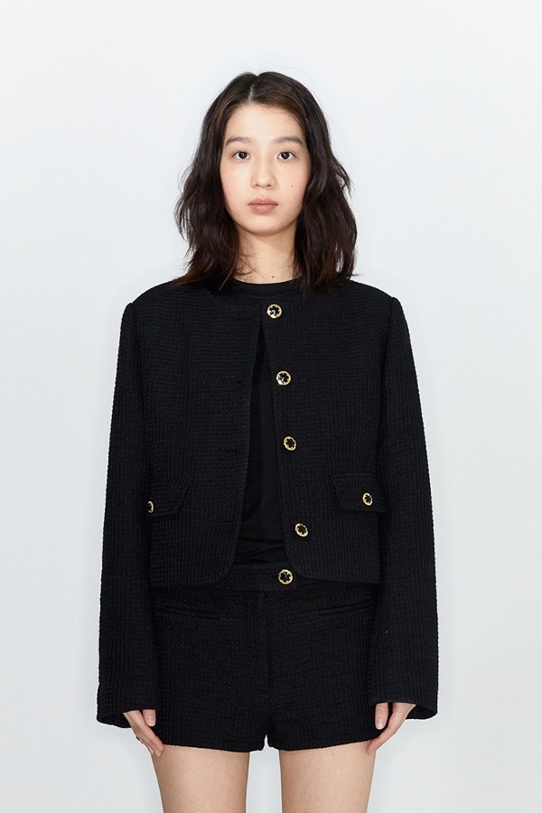 【DEINET】 GOLD BOTTON TWEED JACKET : BLACK