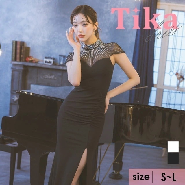 キャバ ドレス シースルー ロングドレス タイト スリット 大きいサイズ ロング ワンピース ロングワンピース キャバワンピ セクシー ビジュー フレンチスリーブ 黒 白 キャバクラ 衣装 キャバ嬢