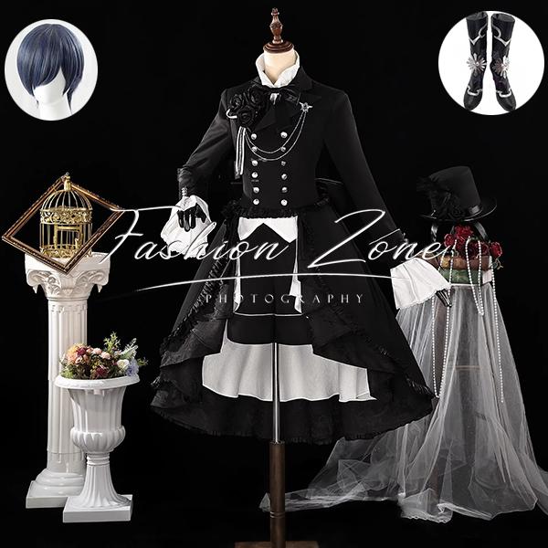 黒執事 風 シエルファントムハイヴ 黒い扉 コスプレ衣装 ウィッグ 靴 cosplay ハロウィン 演出服 変装