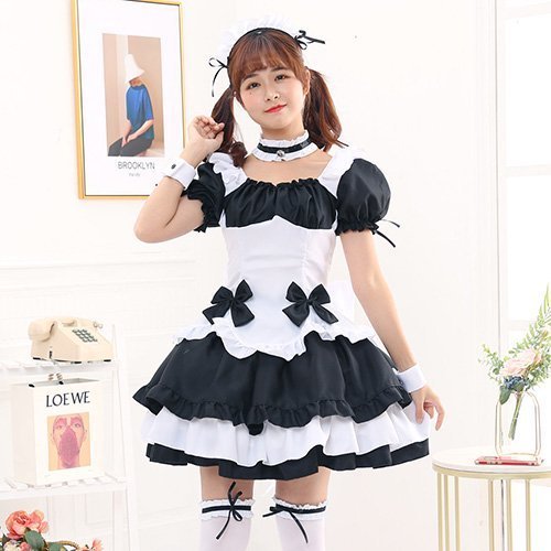 269コスプレ コスチューム メイド服風 キュート 定番 チュール チョーカー フリル リボン ミニ丈 レース ブラック S M L XL GRAXIA グラシア