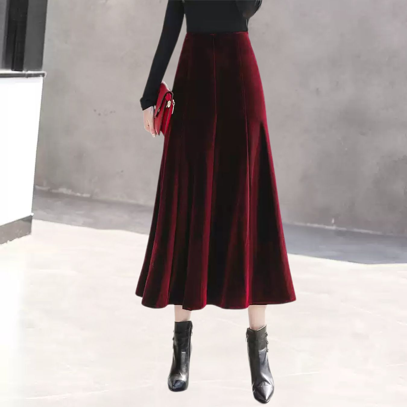 スカート レディース 膝下 Aライン ドレープ フェミニン 着痩せ効果 タック ハイウエスト きれいめ 上品 おしゃれ レトロ こなれ感 エレガント 都会的 ラグジュアリー クラシカル スタイリッシュ