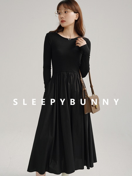 Sleepy Rabbit ブラック ニュー スリム ロング スリーブ ドレス