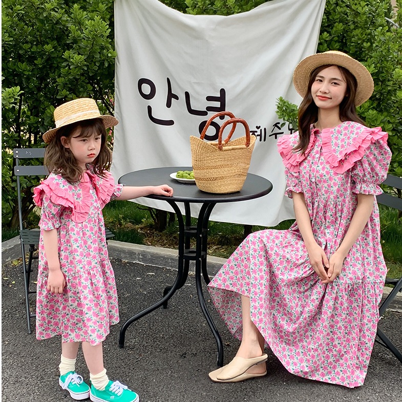 SET価格【親子コーデ】親子 ペアコーデ 双子コーデ ツイン 花柄ワンピース フリルワンピース ワンピース ドレス サマードレス 子供服 ママコーデ キッズ服 a4612
