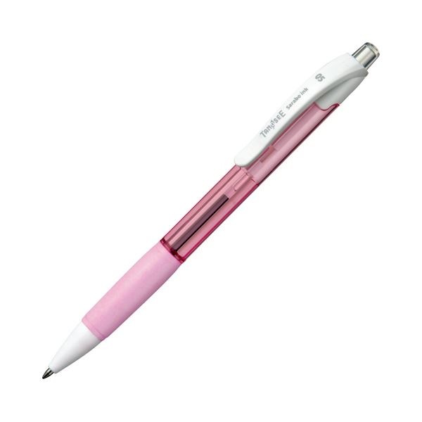 （まとめ） TANOSEE ノック式油性ボールペン（なめらかインク） 0.5mm 黒 （軸色 クリアピンク） 1セット（10本） 10セット