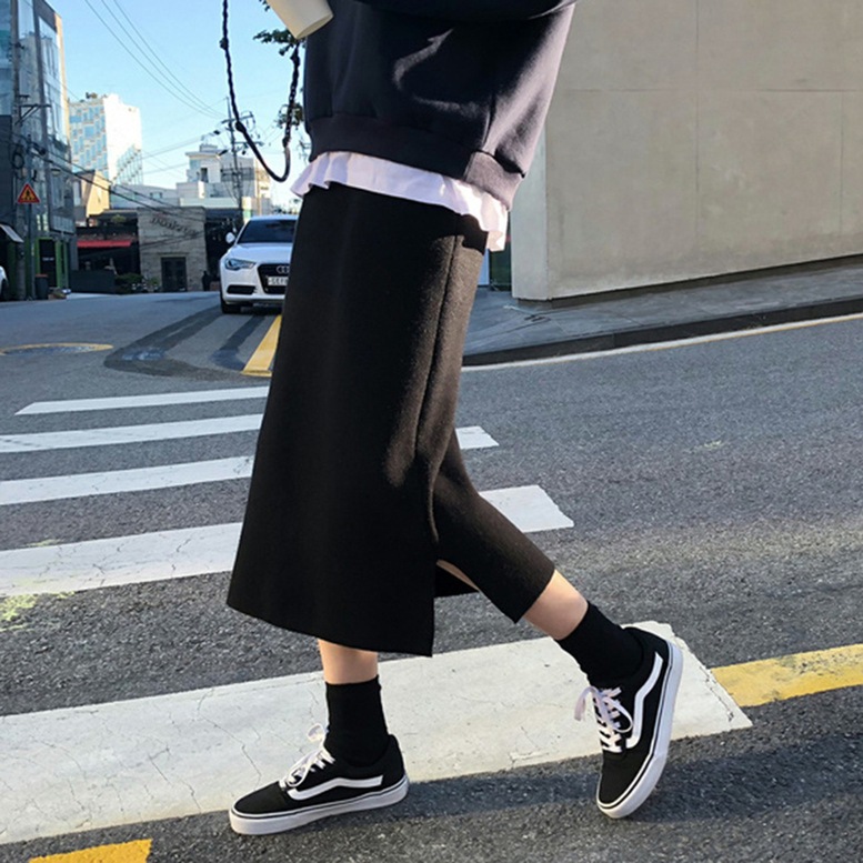 スカート ニットスカート レディース ロングスカート ペンシルスカート ロング丈 ひざ下丈 ニット 無地 スリット ハイウエスト 黒 ブラック カーキ シンプル きちんと感 可愛い キレイめ 上品