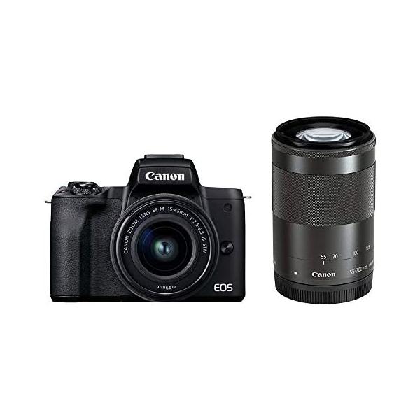 【中古】Canon ミラーレス一眼カメラ EOS Kiss M2 ダブルズームキット ブラック KISSM2BK-WZK
