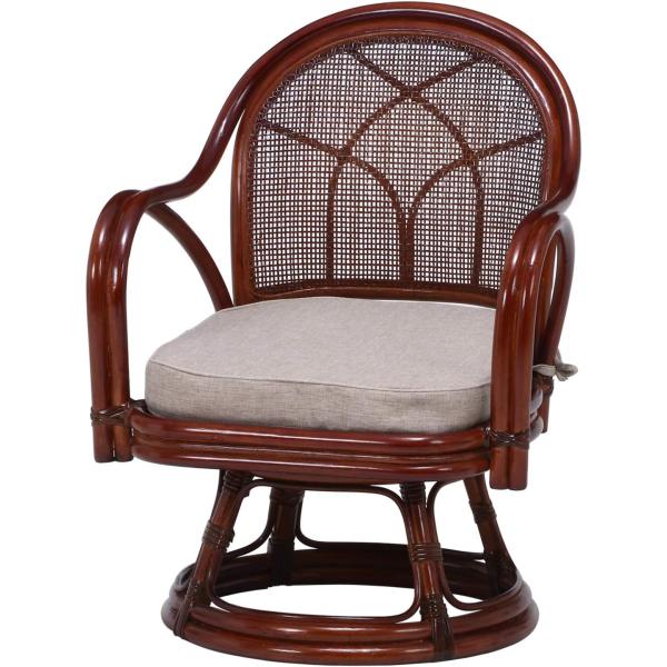 不二貿易 座椅子 籐椅子 回転式 幅52奥行54高さ69cm ブラウン ラタン 肘付き 座面高33cm 完成品 85342 【限定】