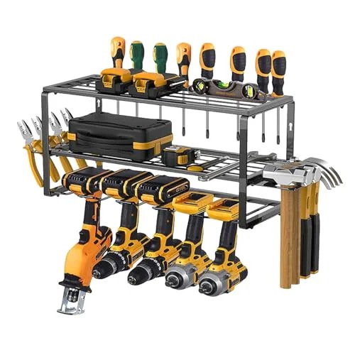 ドリル ツールストレージ 電動ドリル収納ラック 電動工具 収納 工具キャビネット 3段 多機能 壁マウント パワーツールドリル用 鉄 収納棚 自宅 作業場 小屋用 (5スロット)