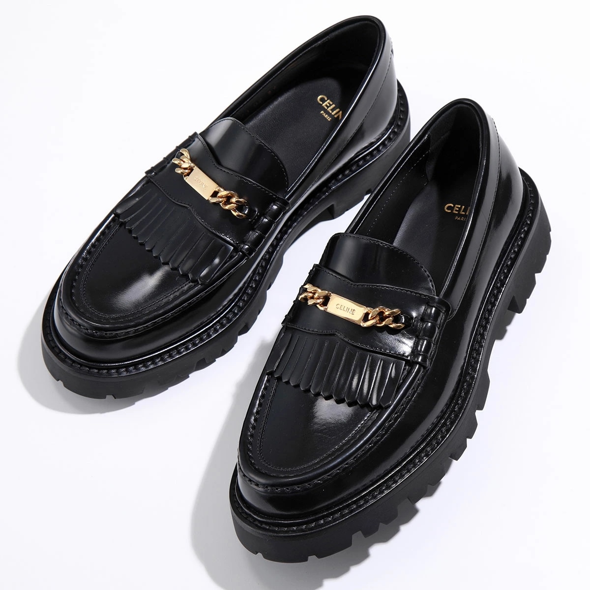CELINE セリーヌ ローファー MARGARET マーガレット 358363602C.38NO レディース ロゴプレートチェーン付き シューズ 靴 38NO/BLACK