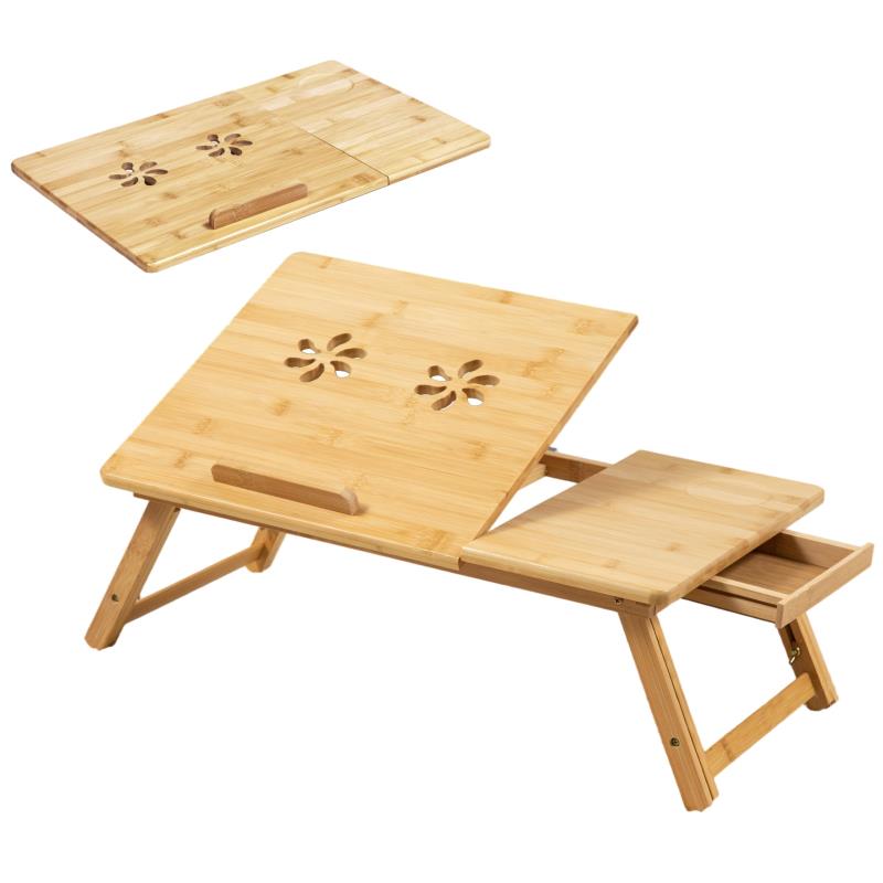 ベッドテーブル 折りたたみテーブル ノートパソコンデスク 高さ調整 竹製 ベッド机 寝ながらパソコン ミニテーブル 在宅勤務 食事 ちゃぶ台 勉強 折り畳み脚 多機能 一人暮らし 軽量 引き出し付き（