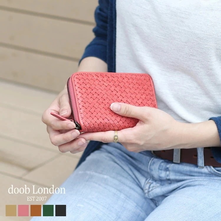 ラウンドファスナー 折財布 レディース ヌメ革 本革 レザー 財布 ボックス型 小銭入れ ブランド doob London イタリアンレザー ドゥーブロンドン イントレチャート メッシュ グリーン 緑
