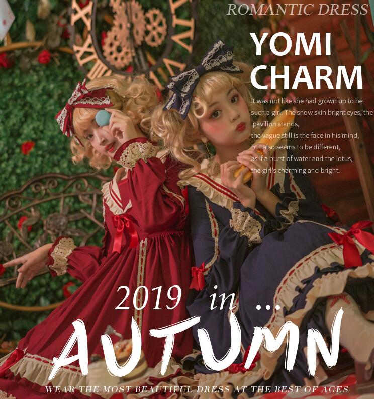 長袖ロリータワンピース ロング丈 ティアードドレス ミモレ丈ワンピース ゴスロリ 宮廷風 ロリータ服 マリン風 ロリータワンピ ハロウィン コスプレ衣装 学園祭 文化祭 仮装 コスチューム