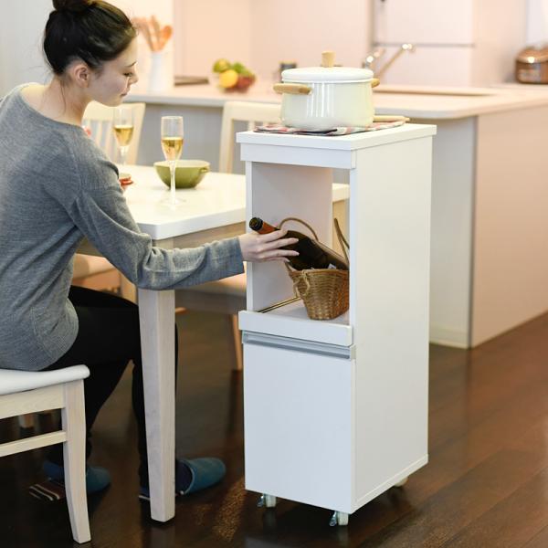 キッチンラック ワゴン 収納棚 食器棚 スリム スライド棚 キャスター付き オープンラック 炊飯器 家電 コンセント2口 可動棚 扉付き 白 茶 おしゃれ シンプル