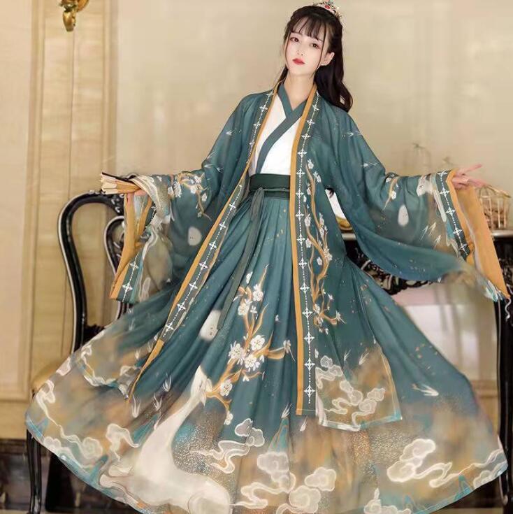 漢服 華流衣装 中華古代服 中華服 チャイナ服 中華風 チャイナ風 プリント柄 唐装 古典美人服 舞台衣装 ステージ衣装 グラデーション チャイナドレス イベント 仮装 コスチューム 写真撮影 華や