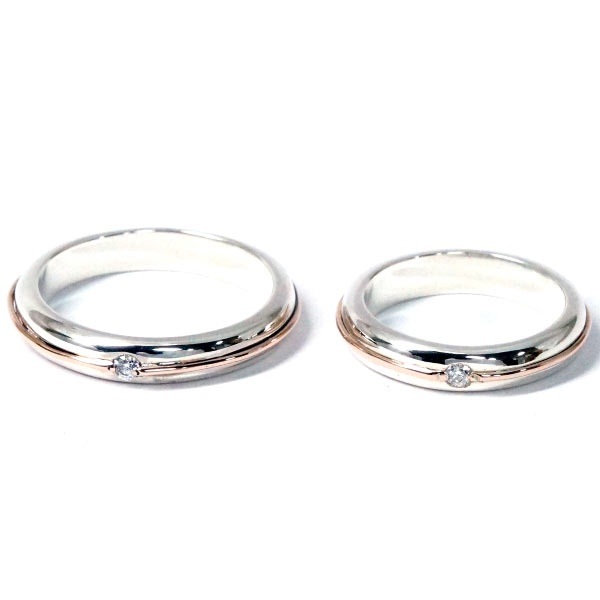 シルバー925 ペアリング メンズ レディース ピンクシルバー 甲丸 クリアジルコニア
