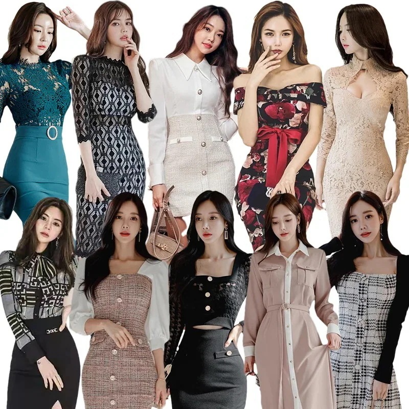 韓国ワンピースドレス 結婚式L正式な場合礼装ドレスセクシーなワンピース一字肩二点セット側開深いVネックやドレス花柄無地丸襟半袖长袖インナー服服 短納期