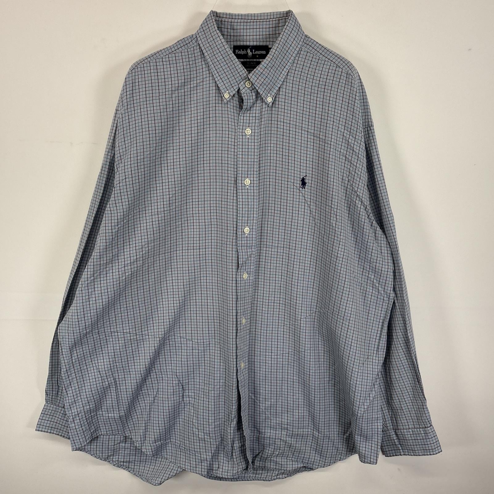 古着 長袖シャツ ボタンダウンシャツ ワンポイント ロゴ 刺繍 大きいサイズ XL ブルー系 無地 メンズ 5,500円