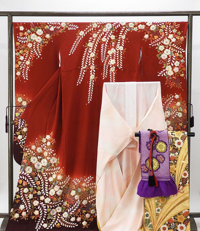 振袖 正絹 桐屋翠山工房 絞り辻が花模様 5点セット 身丈169.5cm 裄丈68cm 袋帯 長襦袢 帯締め 帯揚げ 振袖5点セット 美品 リサイクル 中古 着物 e4074