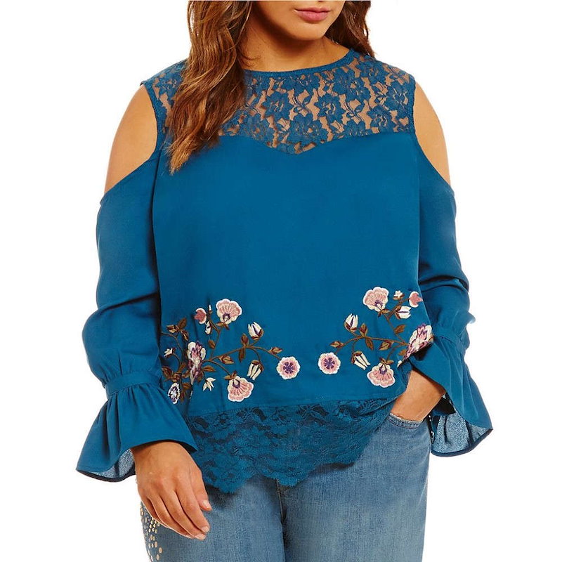 ジェシカシンプソン レディース トップス ブラウス・シャツ【Jessica Simpson Plus Dara Lace Embroidery Top】Legion Blue ジェシカシンプソン レディース トップス ブラウス・シャツ【Jessica Simpson Plus Dara Lace Embroidery Top】Legion Blue