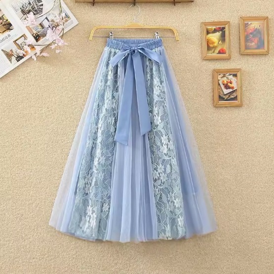 スカート レディース ミモレ ワイド フレア Aライン フェミニン リボン 異素材ミックス チュール かわいい 大人可愛い きれいめ 上品 おしゃれ こなれ感 ラフ ガーリー 個性的 エレガント