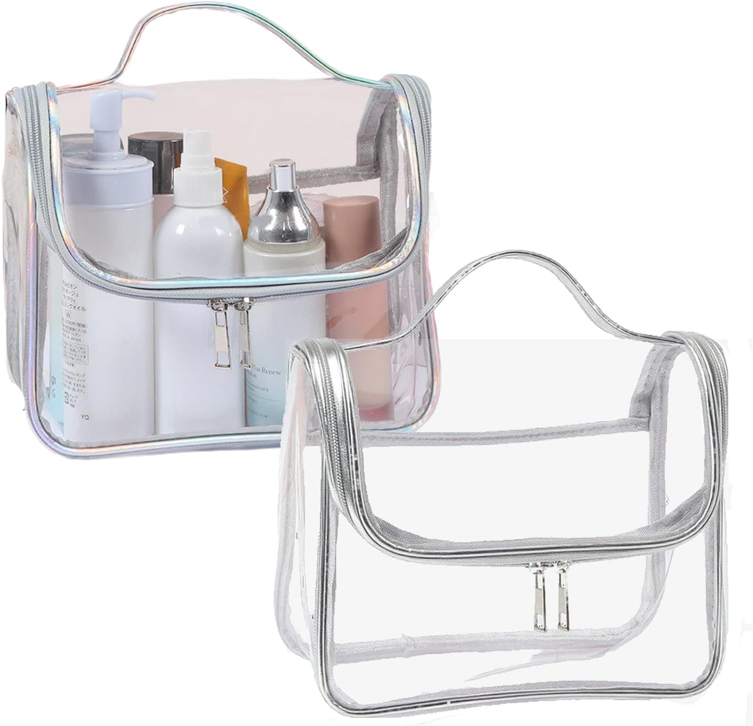 2個セット 透明 防水 大容量 韓国風 立てて収納可能 大きめ 化粧ポーチ 5色展開 旅行 洗面所に便利