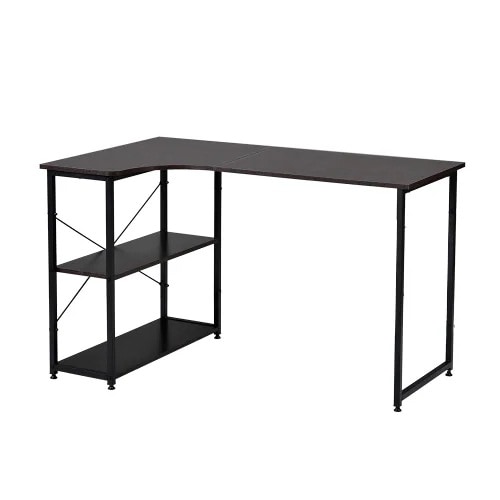 【国内発送Ｍ】857【WF301556AAAオフィスチェア+パソコンデスク セット】 【ダークブラウン】パソコンデスク L字　120cm　2段ラック付 デスク木製 ミシン台 書斎机 勉強机　ダークブラ