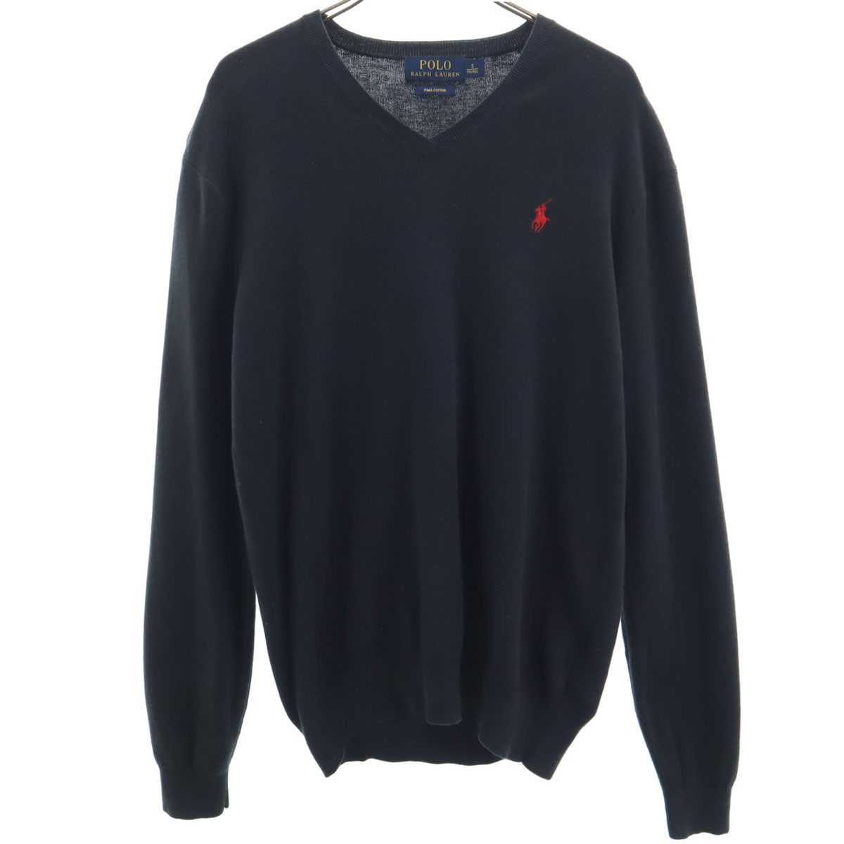 長袖 ピマコットン Vネック ニット S ブラック メンズ 古着