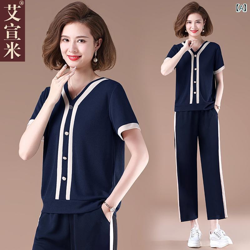 セットアップ レディース 夏 カジュアル おしゃれ ファッション スポーツウェア 夏 マザーズ ウェア 新 ひんやり 涼しい 快適 Tシャツ 半袖