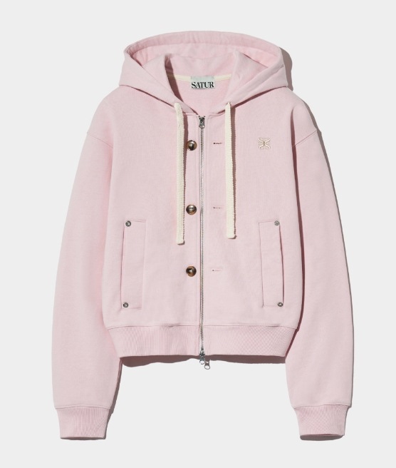 テオ コットン オールデイ フード ジップアップ ペール ピンク