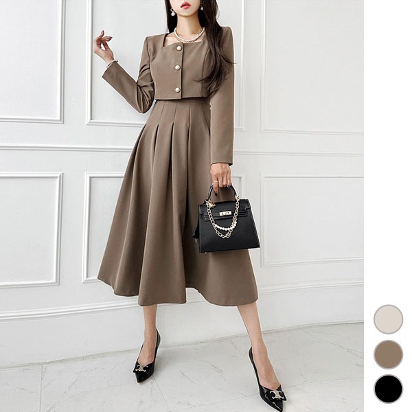 セットアップ レディース ツーピース アンサンブル ジャケット 長袖 ワンピース ロング丈 上品 きれいめ 春 秋 韓国 to26420