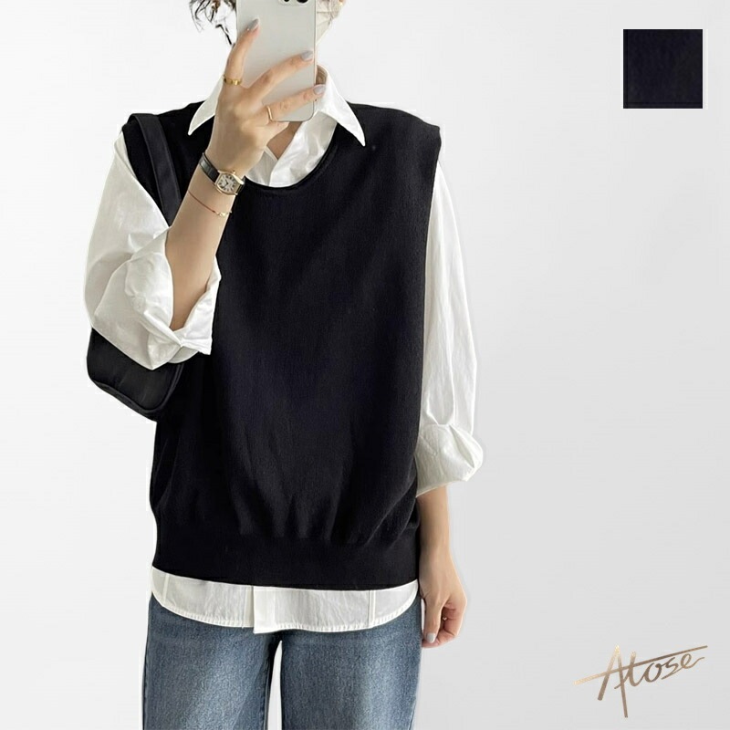 【秦】【2点購入で150OFF】【短納期】ベスト レディース トップス 体型カバー 着痩せ 重ね着 ノースリーブ フレンチスリーブ クルーネック 大きいサイズ オフィスカジュアル ゆったり レイヤード