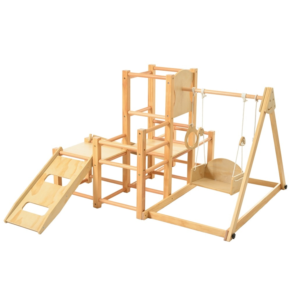 1615【元SKU：N509P191276A 折りたたみ式】ジャングルジム 天然木 すべり台 滑り台 屋内 室内用 室内遊具 キッズ 子供 誕生日プレゼント おもちゃ