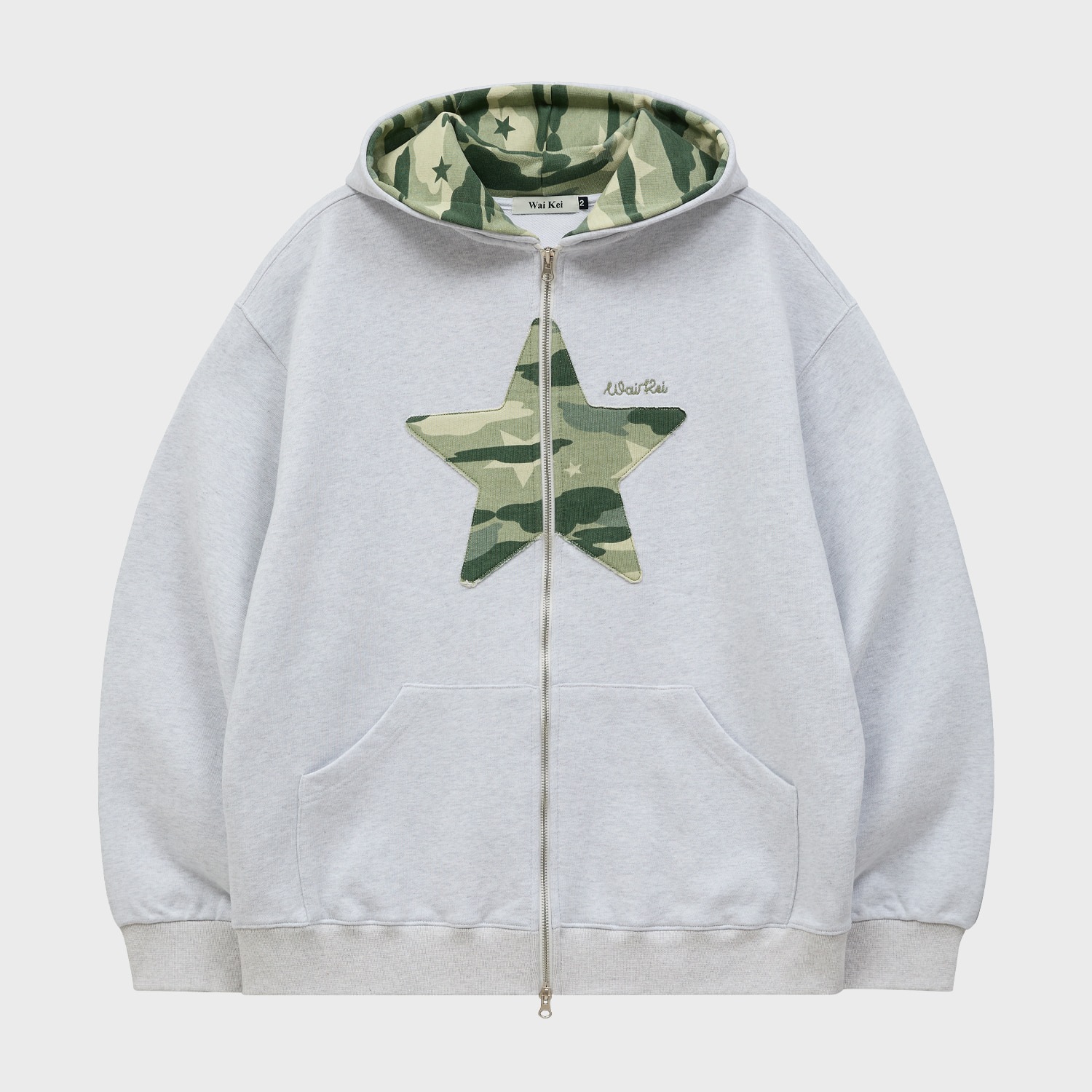 Big Star Applique Hood Zip Up MELANGE WHITE