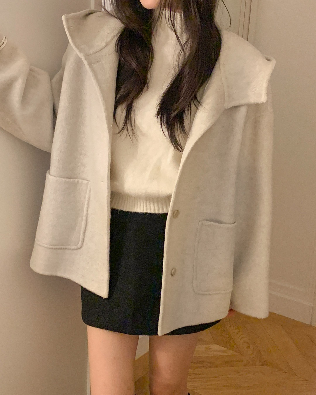 ゲットハンドメイドハーフコート韓国ファッション レディース