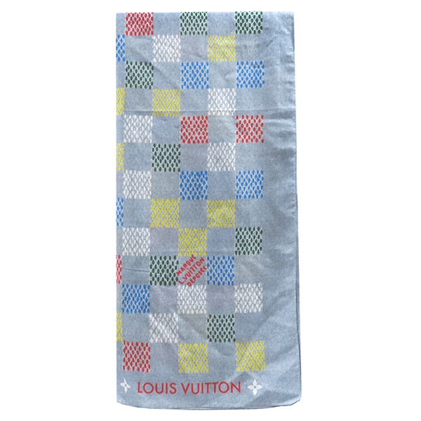 ルイヴィトン ストール LV バーズ ダミエ デニム シルク コットン デニムブルー 青 赤 黄 白 シルク コットン M96285 FF4264 【箱】【中古】