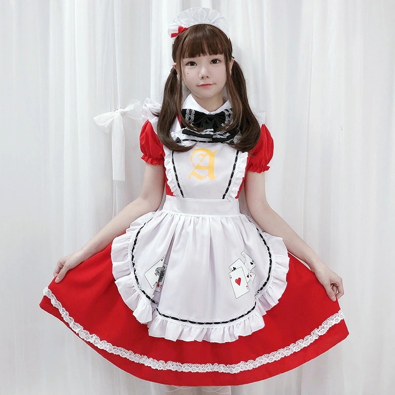 コスプレアニメ赤いメイド服日本のかわいいロリメイド制服誘惑