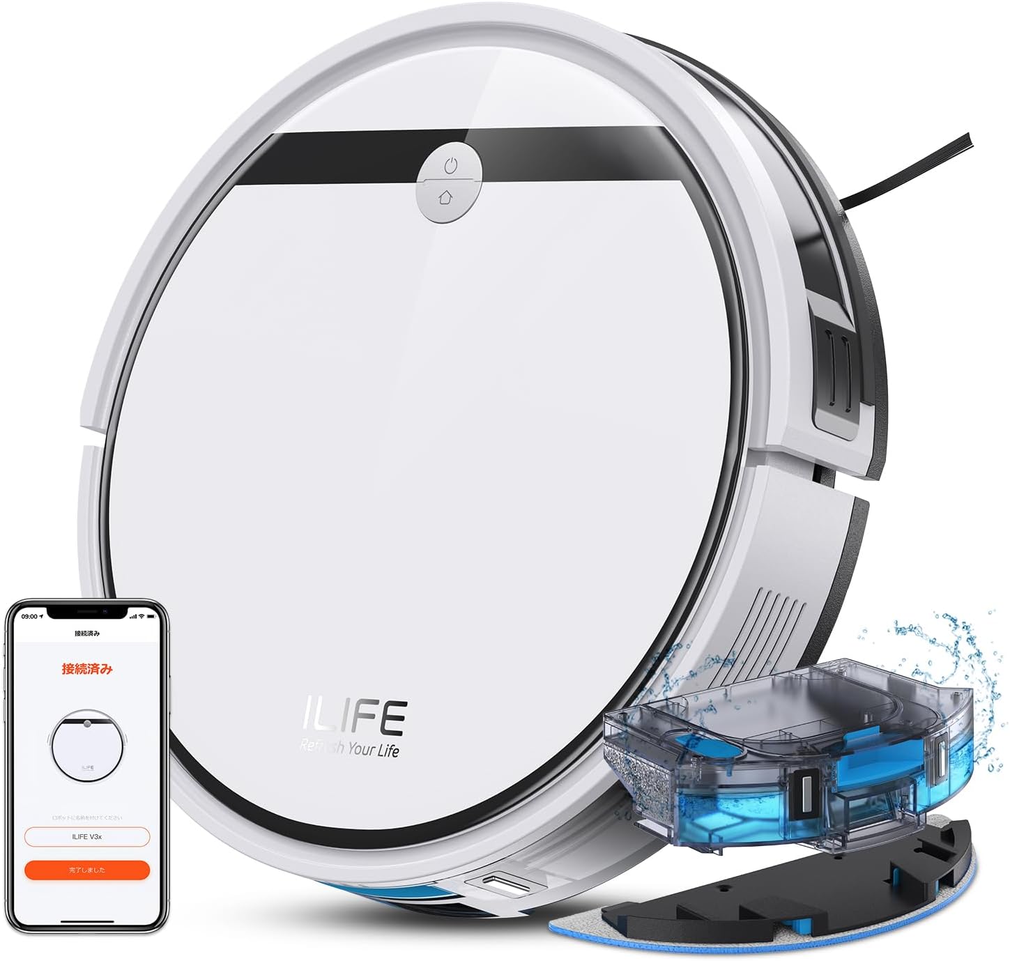 ILIFE ロボット掃除機 お掃除ロボット 自動掃除機 3000Pa 強力吸引 2in1 ダストボックス＆水タンク 吸水と拭き掃除を同時に 120分間連続作業可能 モップ付きカーペット昇降 ブラシレス