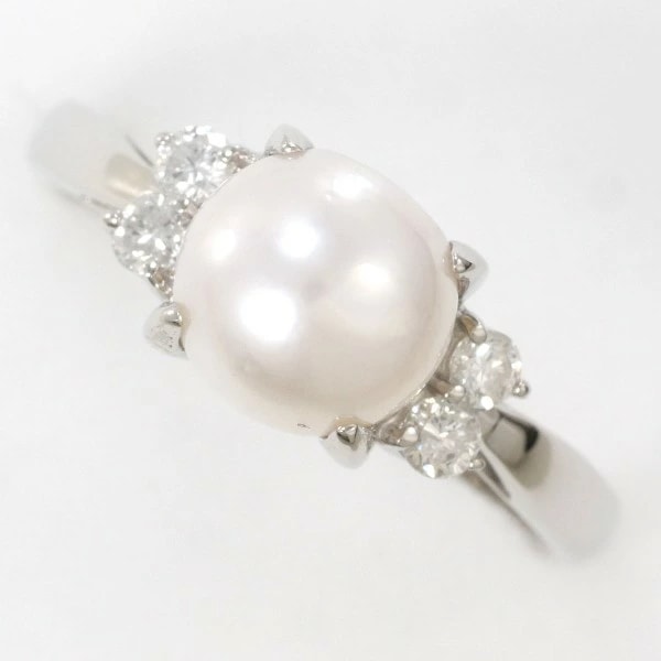 PT900 プラチナ リング 18号 パール(真珠) 約8mm ダイヤ 0.20 ジュエリー 中古