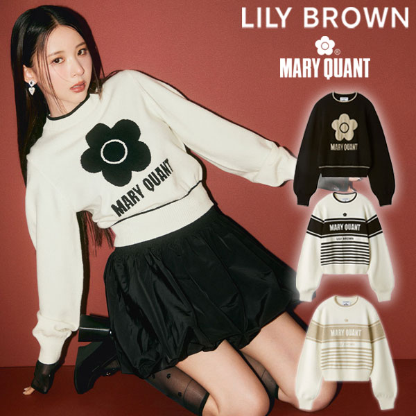 【即納】 リリーブラウン LILY BROWN トップス 24秋冬 【LILY BROWN×MARY QUANT】バリエジャガードニット 長袖 ミドル丈 マリクワ コラボ lwnt245094