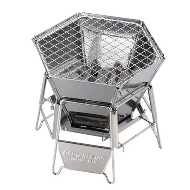 CAPTAIN STAG キャプテンスタッグ 焚火台 バーベキューコンロ グリル 1台2役 ヘキサステンレス 卓上グリル S UG-94 UG0094