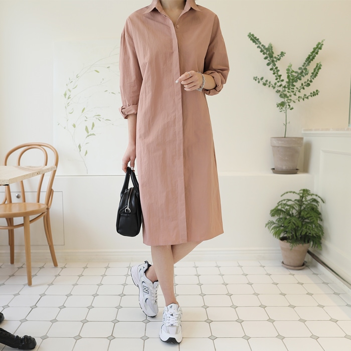 [韓国ファッション] トレンチコート風 ロング丈 シャツワンピース 5,797円