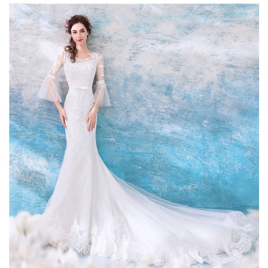 マーメイドドレス ウエディングドレス レディース トレーンタイプ ブライダル 上品な 花嫁ドレス オ