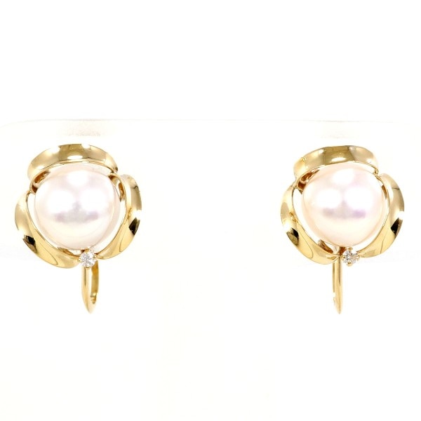 K18 18金 YG イヤリング パール(真珠) ダイヤ 0.01 ×2 ジュエリー 中古