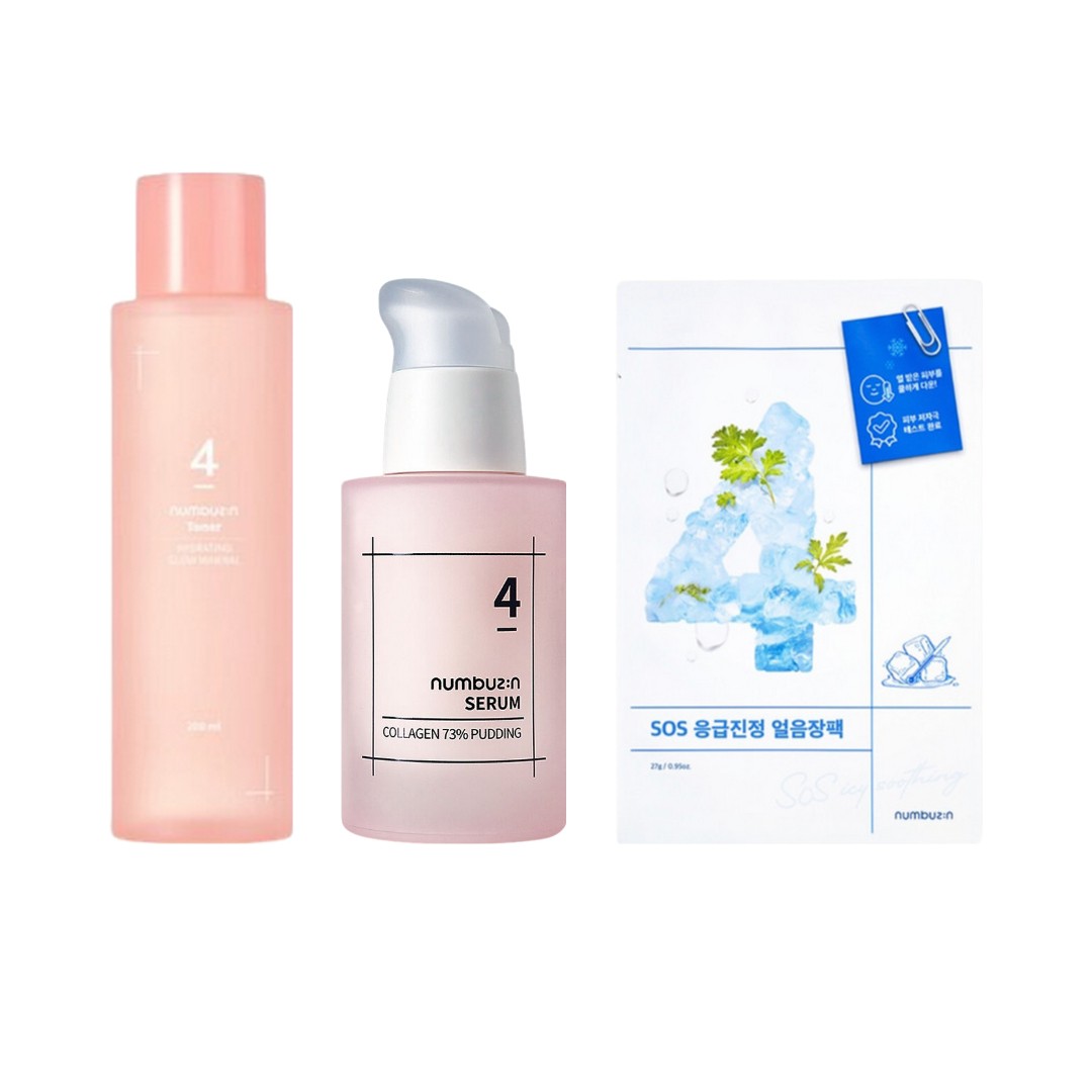 4番メイク密着ミネラルトナー＋弾力コラーゲンセラム＋SOS鎮静パック10枚セット