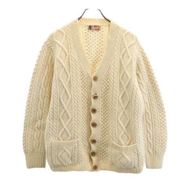 ヴィンテージ 80s ケーブル編 長袖 カーディガン アイボリー VINTAGE Vネック ニット メンズ