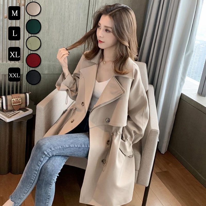 トレンチコート レディース ロング おしゃれ ロールアップスリーブ 長袖 リボン ベルト付き 大きいサイズ 軽い 春秋 スプリングコート アウター 秋物 コート ロング