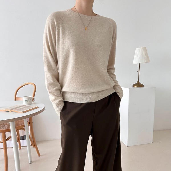 女子 春 秋 冬 カシミア ウール ラウンド ショート ニット Tシャツ 季節の変わり目 フィットが きれいな 楽な インナーTシャツ