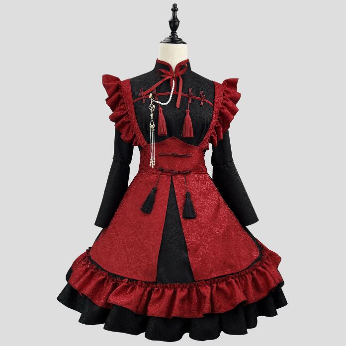 漢風 メイド服 中華風 ロリータワンピース 中華風 メイド服 レディース ハロウィン コスプレ衣装 お化け コスプレ衣装 パーティー衣装 文化祭 忘年会 コスチューム 仮装 大きいサイズあり ジャカー