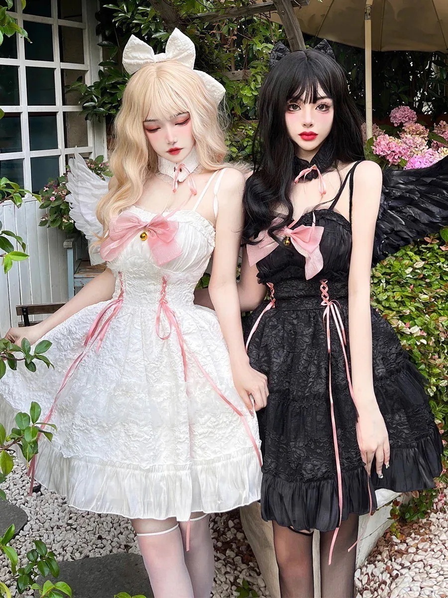 黒と黒の天使悪魔の洋服 ハロウィン コスプレ 親友の双子星ロリータゴシックjskワンピース日系優しい女の子ロリータ メイド服 コスプレ ハロウィン